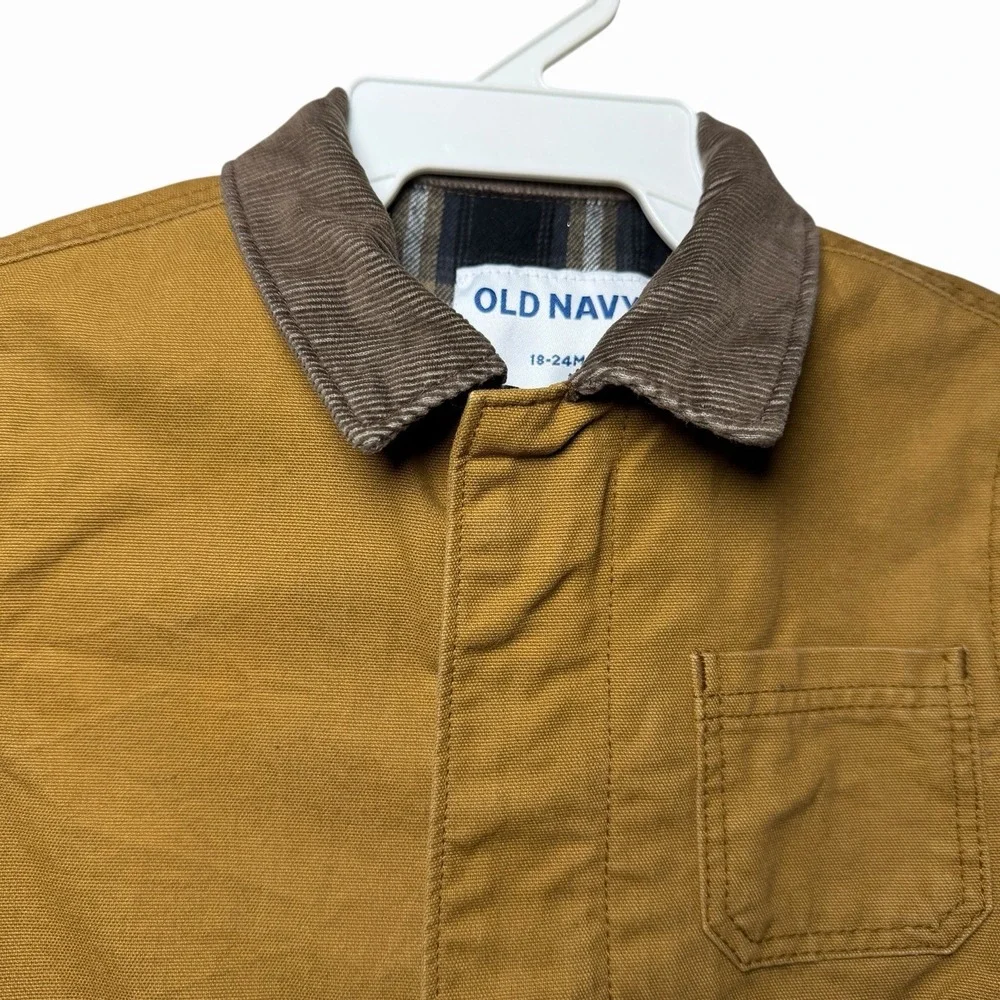 Old Navy Toddler 18-24M‎ Barn Coat Brown Corduroy Collar Flannel Lined Jacket